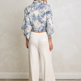 Grove Linen Wide Leg Pants in Ivory, waist and pocket detail