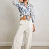 Grove Linen Wide Leg Pants in Ivory, back