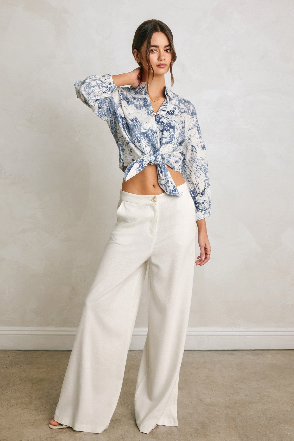 Grove Linen Wide Leg Pants in Ivory, back