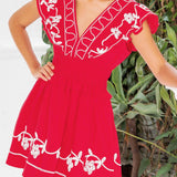 Leah Embroidery Detail Ruffle Mini Dress