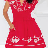 Leah Embroidery Detail Ruffle Mini Dress