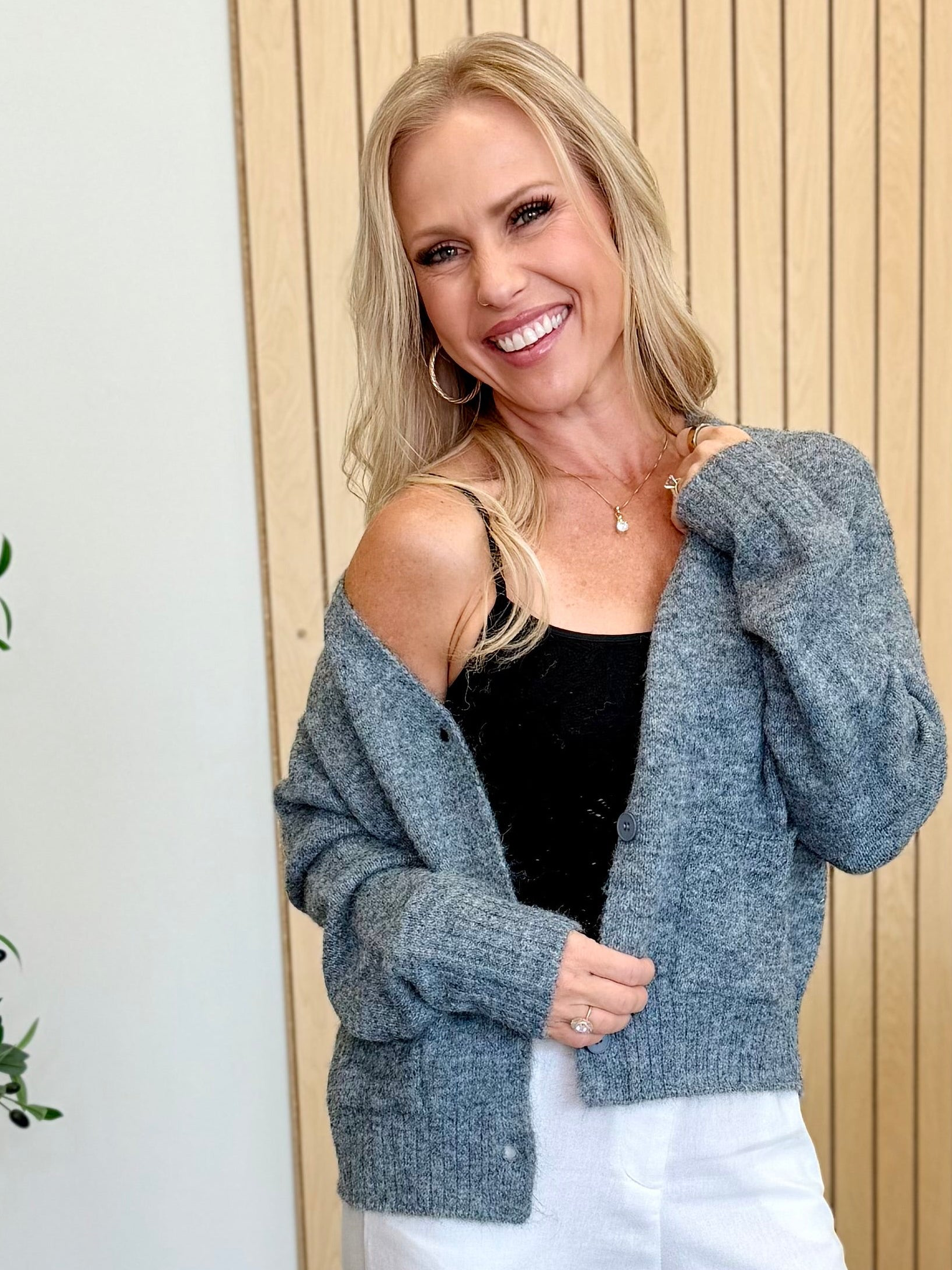 Birch V-Neck Fuzzy Knit Cardigan