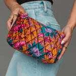 Wildflower Woven Travel Pouch in burnt orange floral, detail
