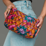 Wildflower Woven Travel Pouch in burnt orange floral, detail