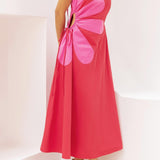 Callie Side Cut-Out Flower Midi Dress