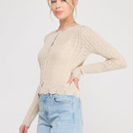 Colette Scalloped Pointelle Cardigan cafe creme side