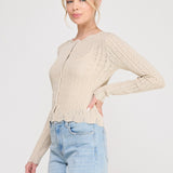 Colette Scalloped Pointelle Cardigan cafe creme side