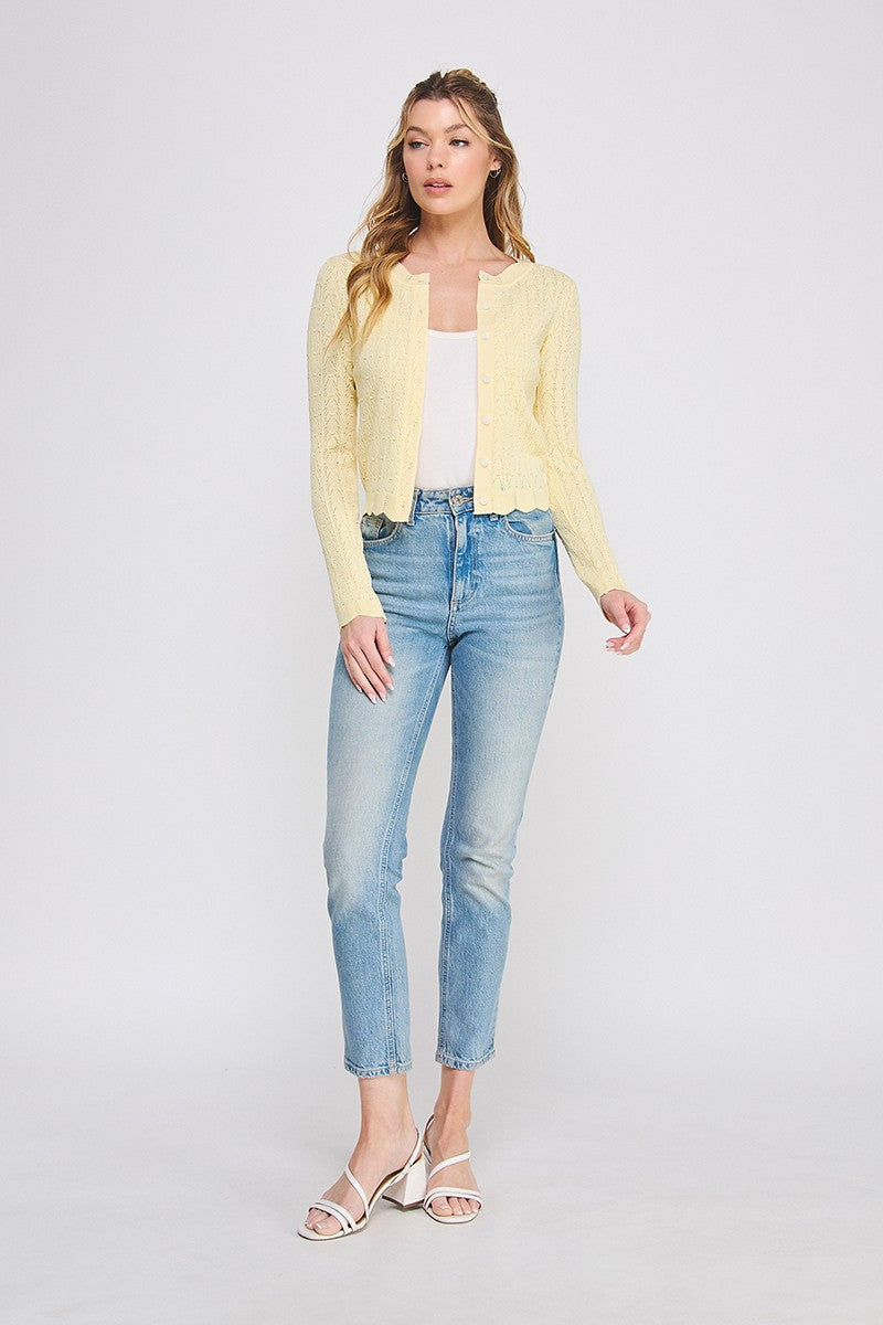 Colette Scalloped Pointelle Cardigan yellow back