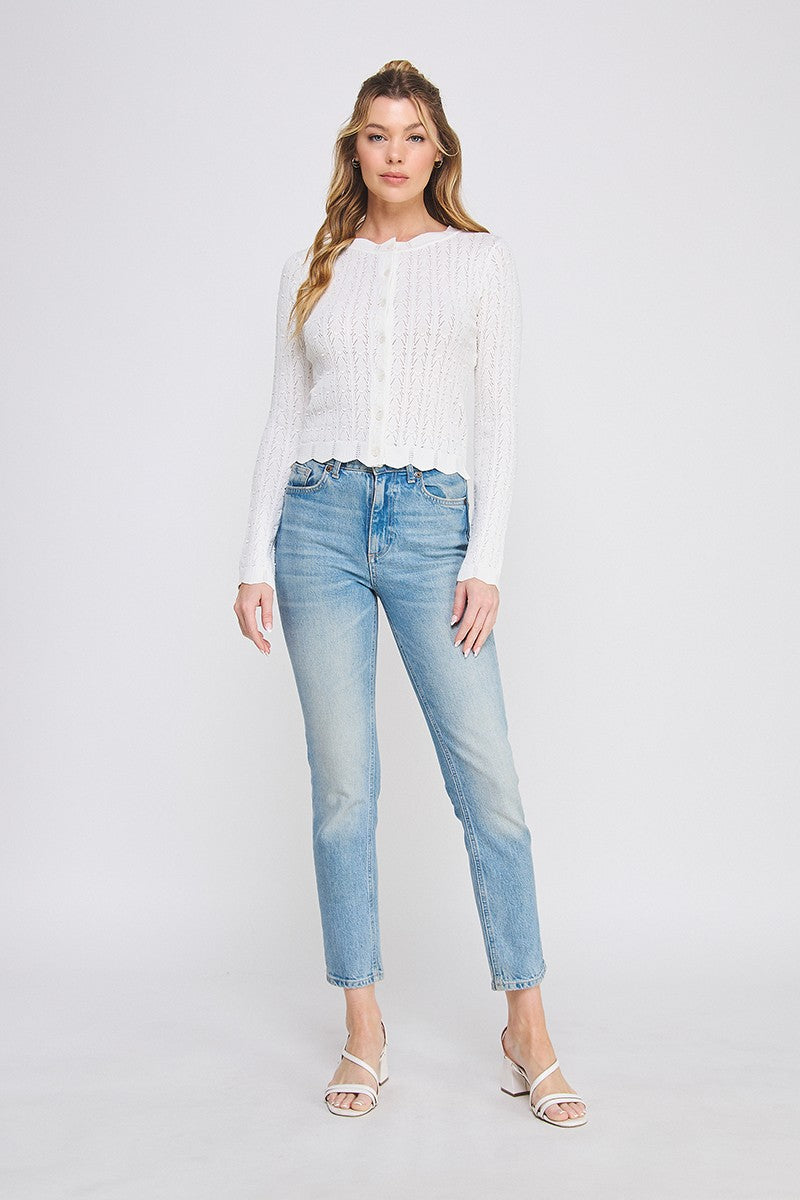 Colette Scalloped Pointelle Cardigan off-white back
