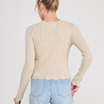 Colette Scalloped Pointelle Cardigan cafe creme scallop detail
