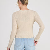 Colette Scalloped Pointelle Cardigan cafe creme scallop detail