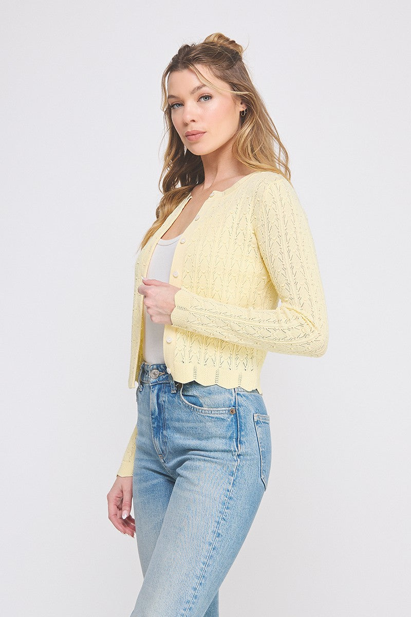 Colette Scalloped Pointelle Cardigan yellow side