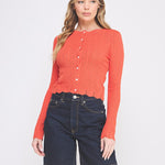 Colette Scalloped Pointelle Cardigan poppy front