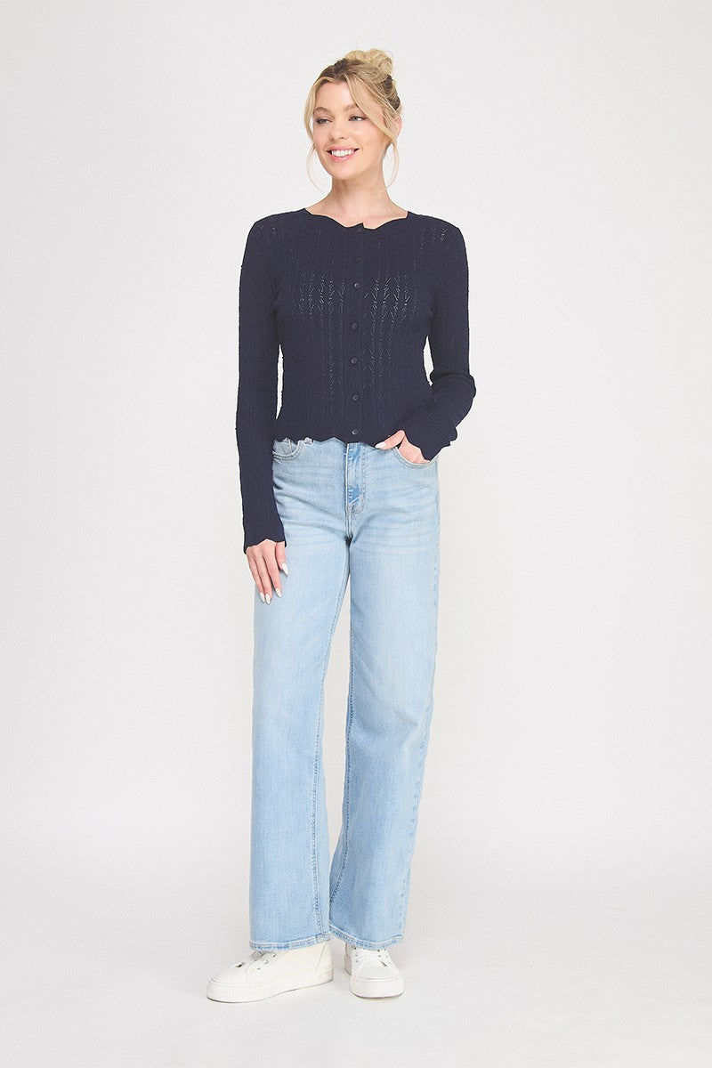 Colette Scalloped Pointelle Cardigan navy back