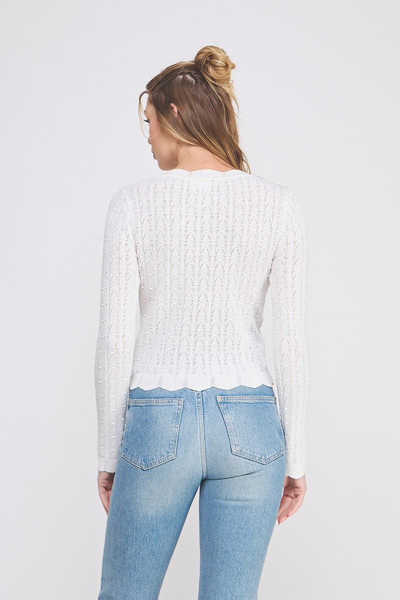 Colette Scalloped Pointelle Cardigan off-white scallop detail