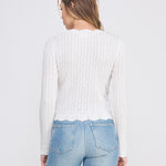 Colette Scalloped Pointelle Cardigan off-white scallop detail
