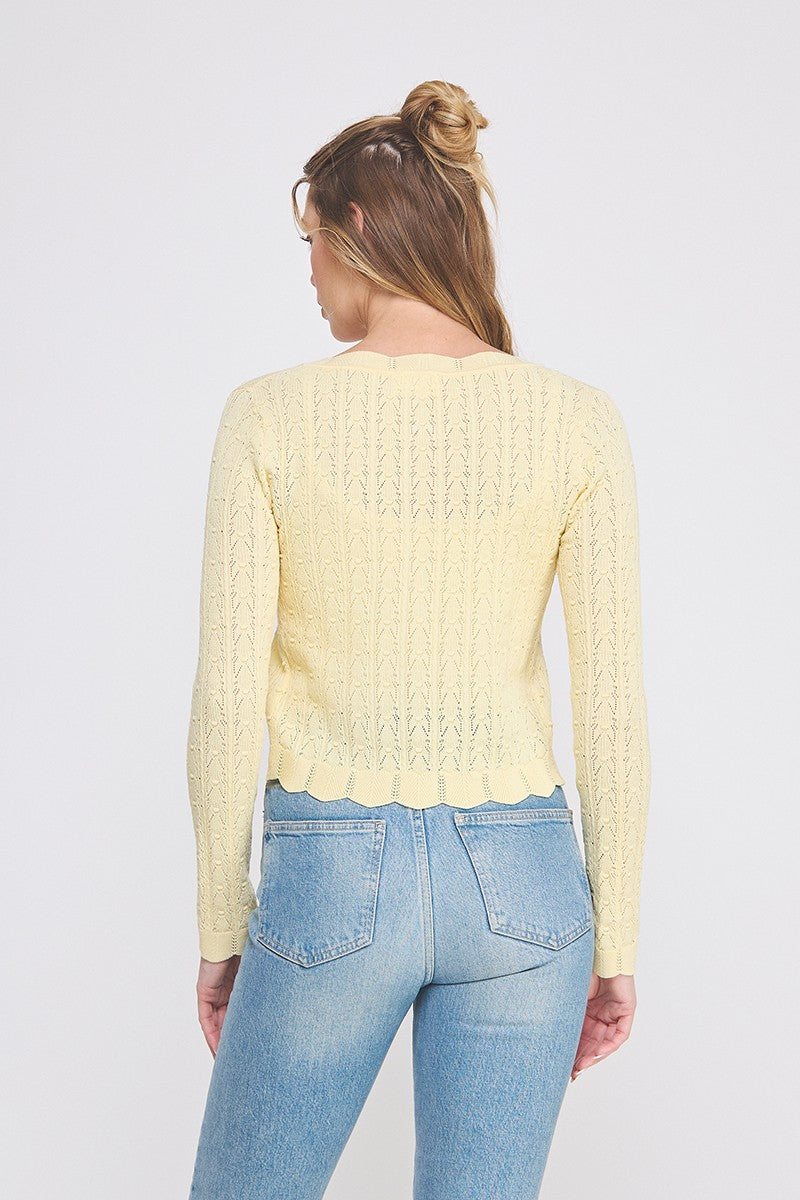 Colette Scalloped Pointelle Cardigan yellow scallop detail
