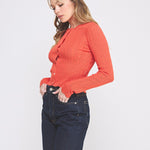 Colette Scalloped Pointelle Cardigan poppy side