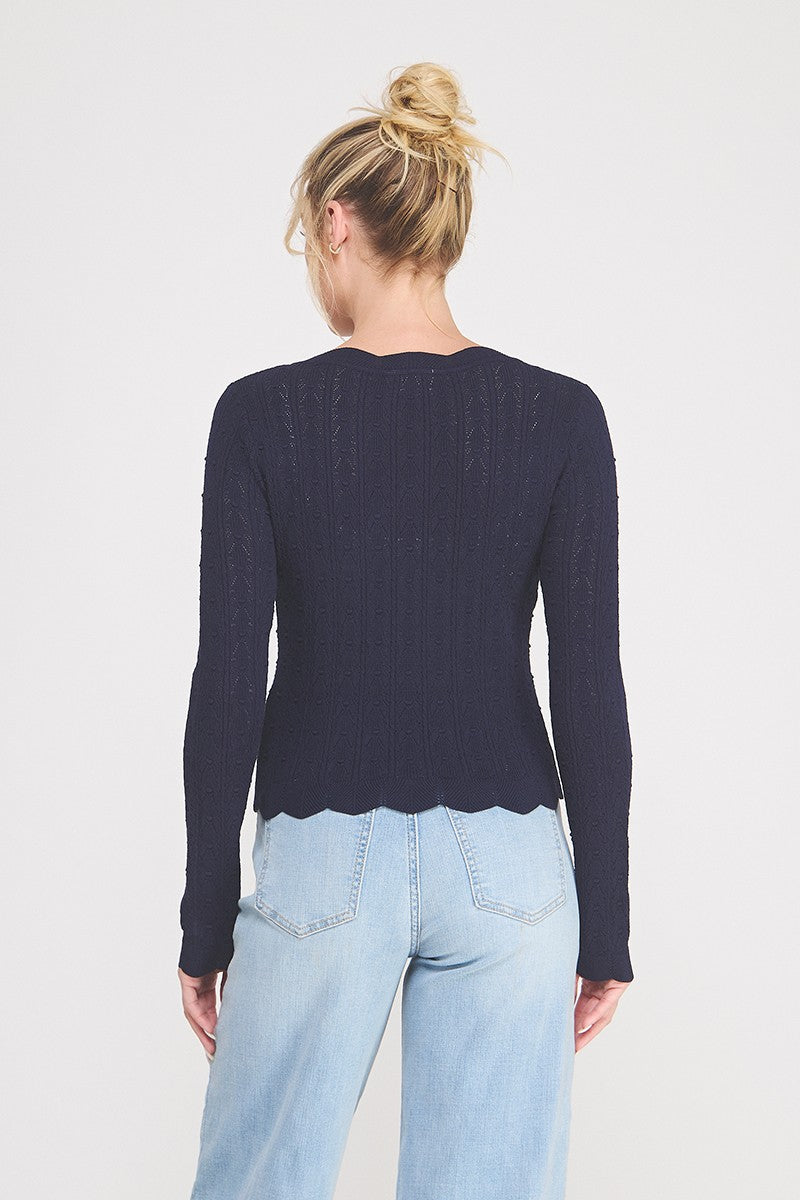 Colette Scalloped Pointelle Cardigan navy scallop detail