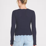 Colette Scalloped Pointelle Cardigan navy scallop detail