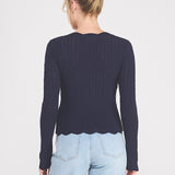 Colette Scalloped Pointelle Cardigan navy scallop detail
