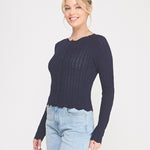 Colette Scalloped Pointelle Cardigan navy side