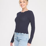 Colette Scalloped Pointelle Cardigan navy side