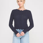 Colette Scalloped Pointelle Cardigan navy front