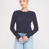 Colette Scalloped Pointelle Cardigan navy front