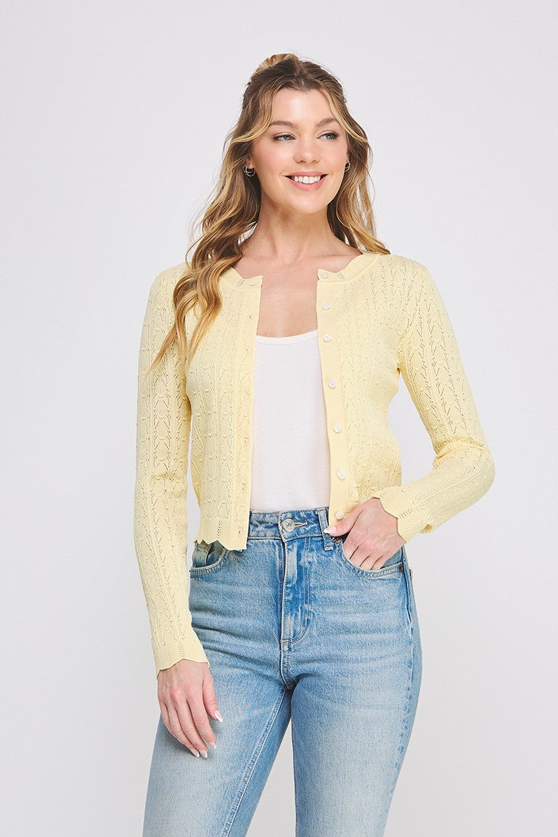 Colette Scalloped Pointelle Cardigan yellow front
