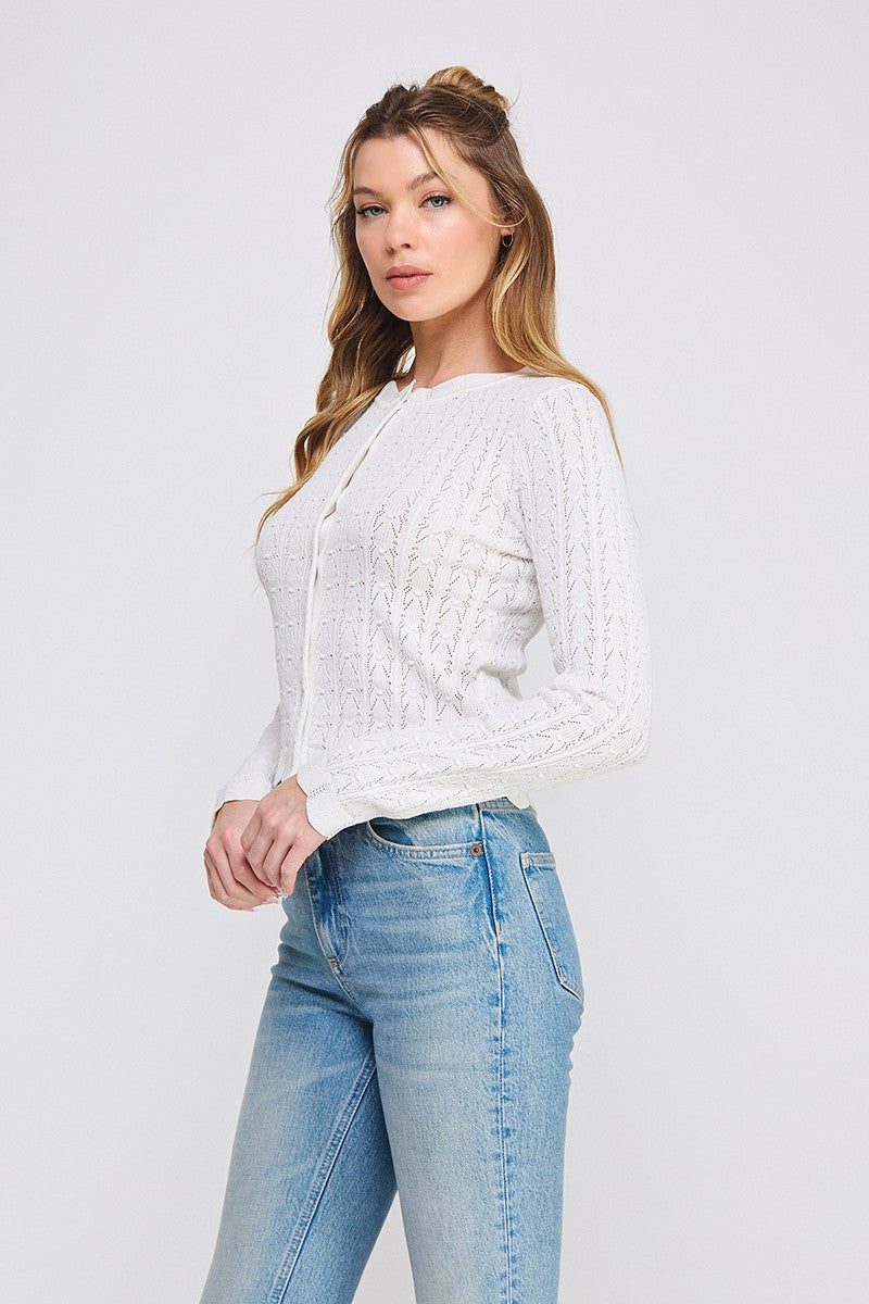 Colette Scalloped Pointelle Cardigan off-white side