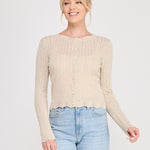 Colette Scalloped Pointelle Cardigan cafe creme front