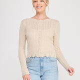 Colette Scalloped Pointelle Cardigan cafe creme front