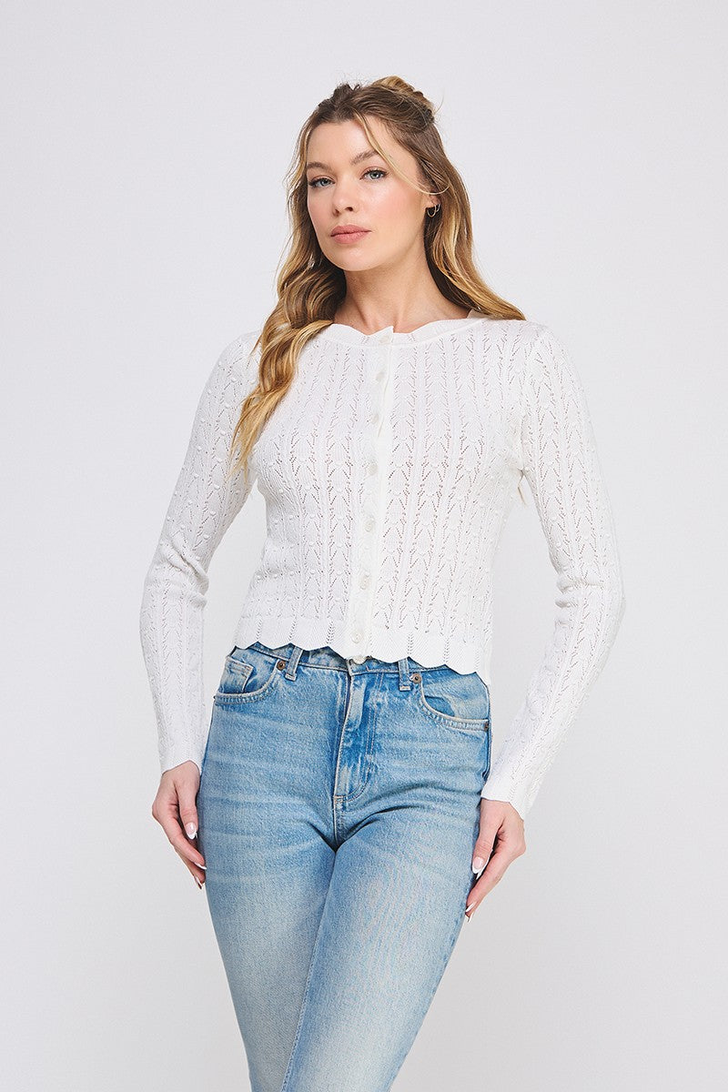 Colette Scalloped Pointelle Cardigan off-white front