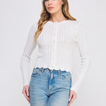 Colette Scalloped Pointelle Cardigan off-white front