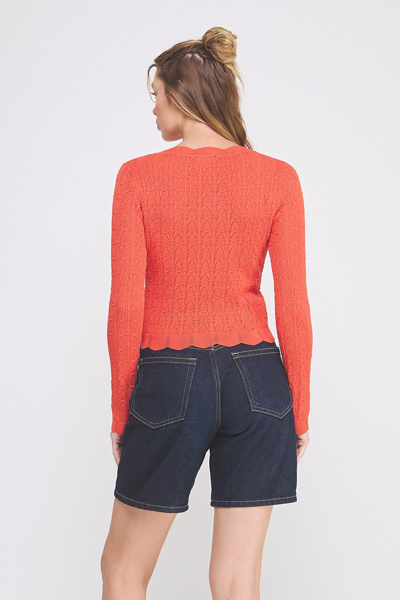 Colette Scalloped Pointelle Cardigan poppy scallop detail