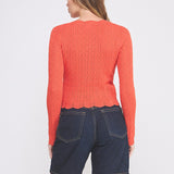 Colette Scalloped Pointelle Cardigan poppy scallop detail