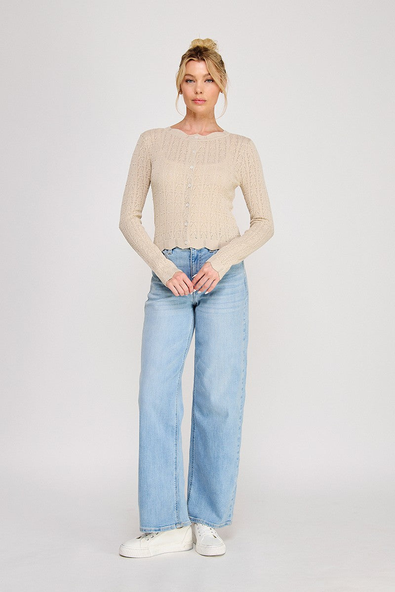 Colette Scalloped Pointelle Cardigan cafe creme back
