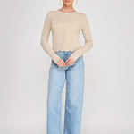 Colette Scalloped Pointelle Cardigan cafe creme back