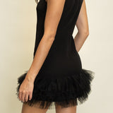 Farah Sleeveless Ruffle Tulle Hem Mini Dress
