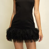 Farah Sleeveless Ruffle Tulle Hem Mini Dress