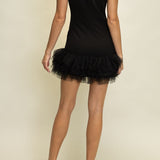 Farah Sleeveless Ruffle Tulle Hem Mini Dress