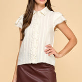 Ivory Lace Flutter Sleeve Button-Down Top