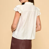 Ivory Lace Flutter Sleeve Button-Down Top