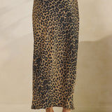 Leopard Satin Midi Skirt
