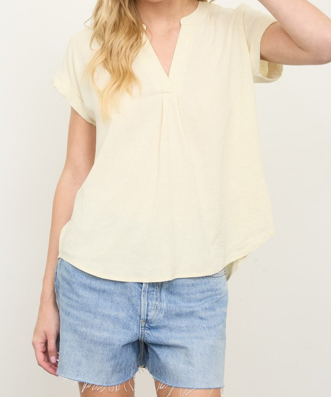 Golden Hour Split Neck Linen Top