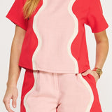 Wavy Contrast Color Block Tee Top