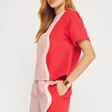 Wavy Contrast Color Block Tee Top