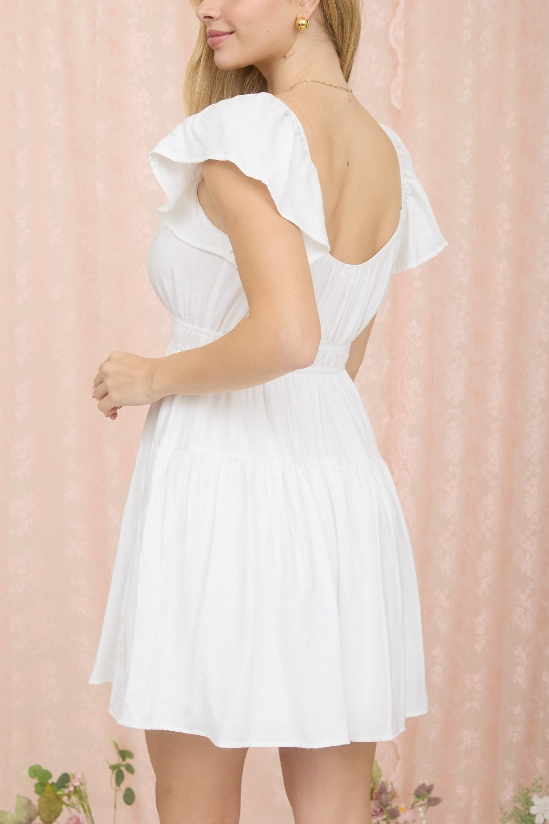 Shirred Flounce Sleeve Mini Dress