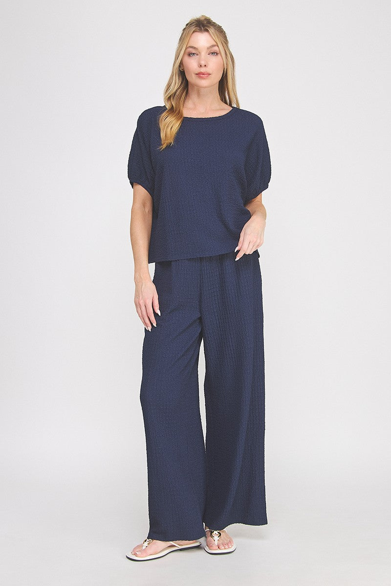 Reese Textured Knit Short-Sleeve Dolman Top navy back